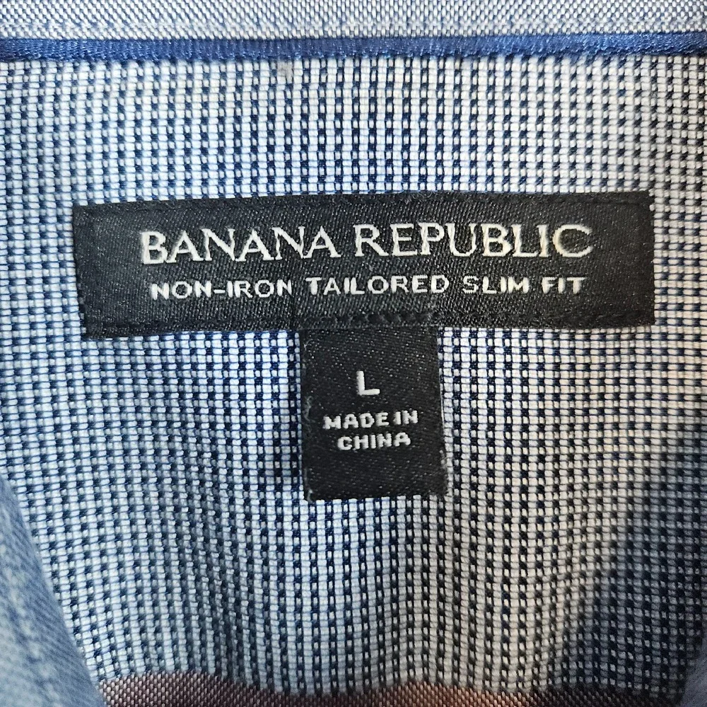 Banana Republic‎ Men's Pale Red & Blue Rugby Striped Size L Dress Shirt STAINS